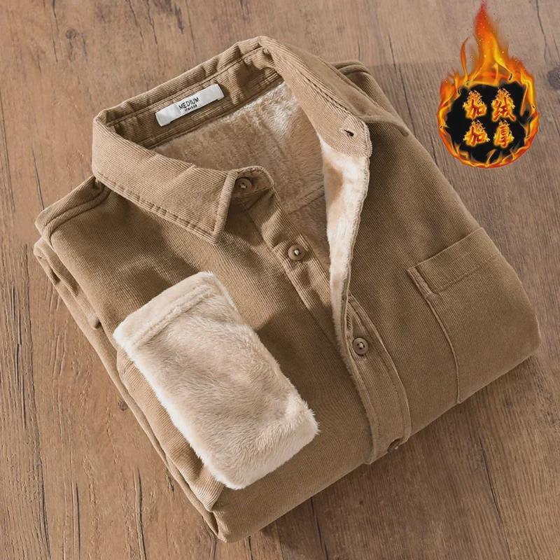 

Мужская зимняя куртка-рубашка из утолщенного бархатного вельвета 9432 XL хаки