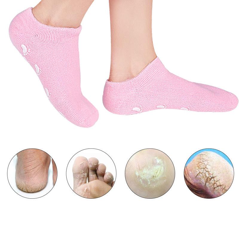 Silicone Gel Cotton Yarn Foot Whitening Socks with Adhesive Grip Strips