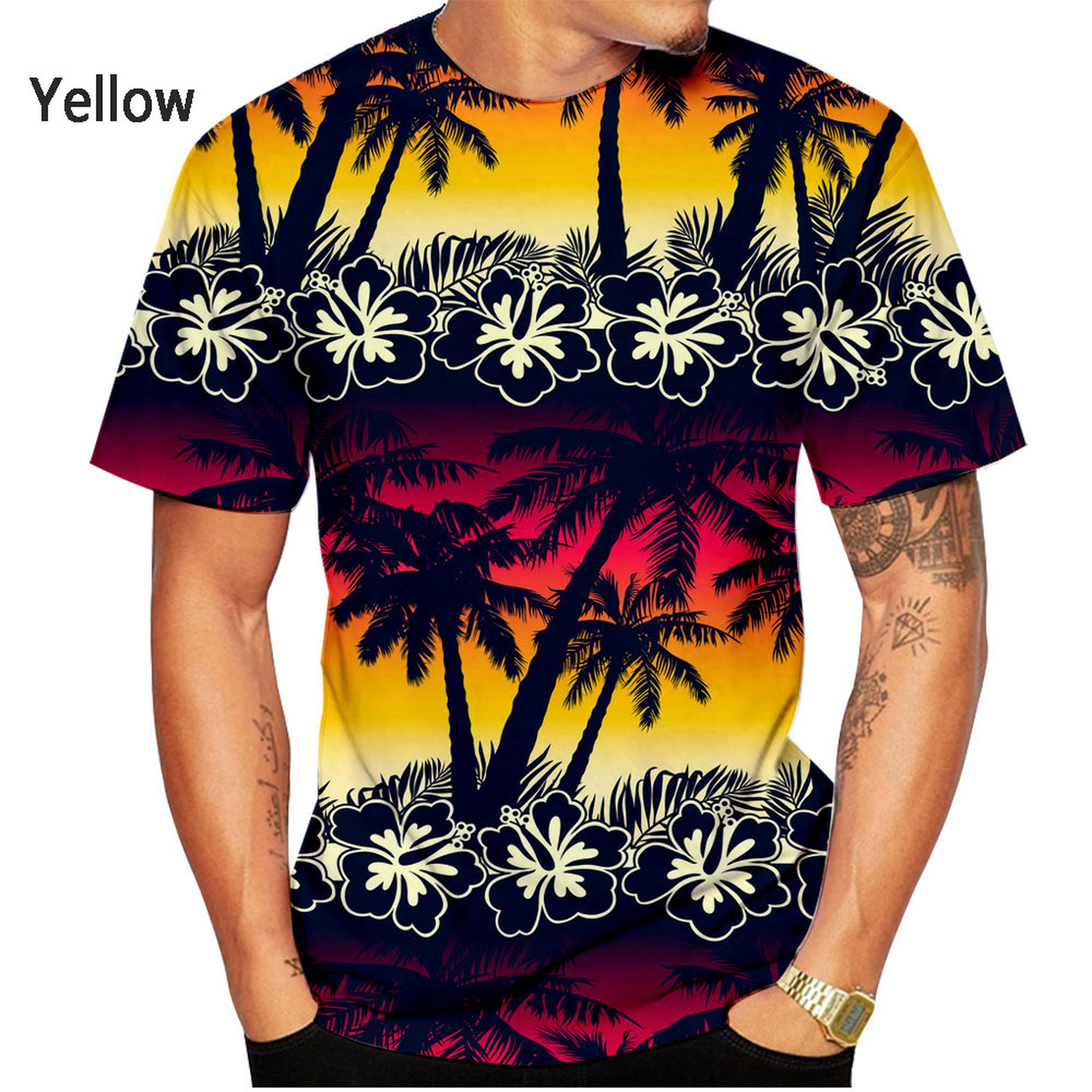 

Футболка с летним рисунком пальмы, мужская модная футболка с рисунком природы, повседневная футболка с коротким рукавом с 3D-принтом 5XL
