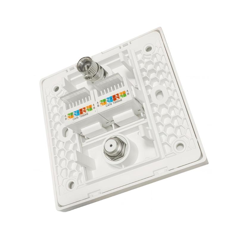 4Port Multimedia Wall Plate For TV9.5 RJ45 F Connectors Easy Direct Plugs No Solder Installation 86mm Wall Mount Panel