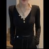 Autumn/Winter 2025 Slim V-neck Long-sleeve Base Layer Top - Sexy Versatile Women's Short T-shirt.