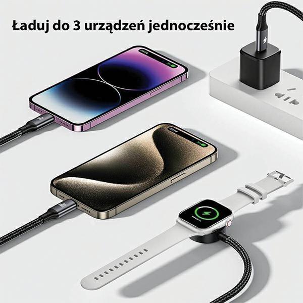 Kabel 3w1 USB-C/Lightning/Watch AWEI 1m 100W Schwarz