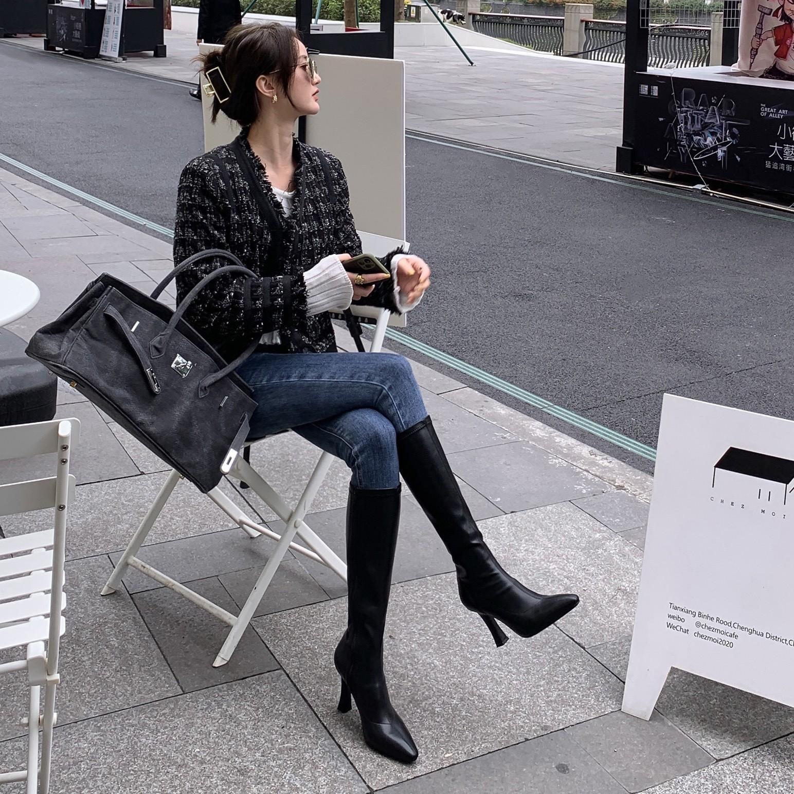 Small White Long Boots Skinny Boots Long Boots But Knee High Heels High Boots Pointed 34