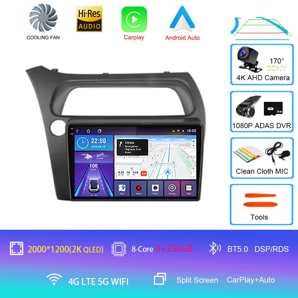 Android 14 Car Radio Carplay Auto WIFI+4G For Honda Civic Hatchback 2006 2007 2008 2009 2010 2011 Multimedia Player 2 DIN Stereo