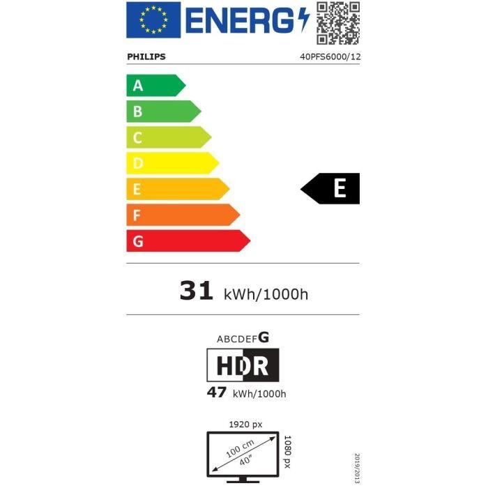 TV LED 40" Philips 40PFS6000 - Full HD 1920x1080 - HDR10 - 3xHDMI - Noir