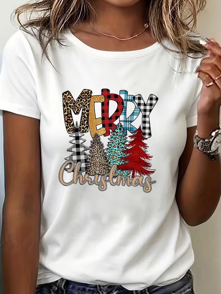 (Asian Size) Tee Top Print New Year trend lovely Clothing T Shirt Women Fashion Christmas Festival Female Woman Short Sleeve Graphic T-shirts
