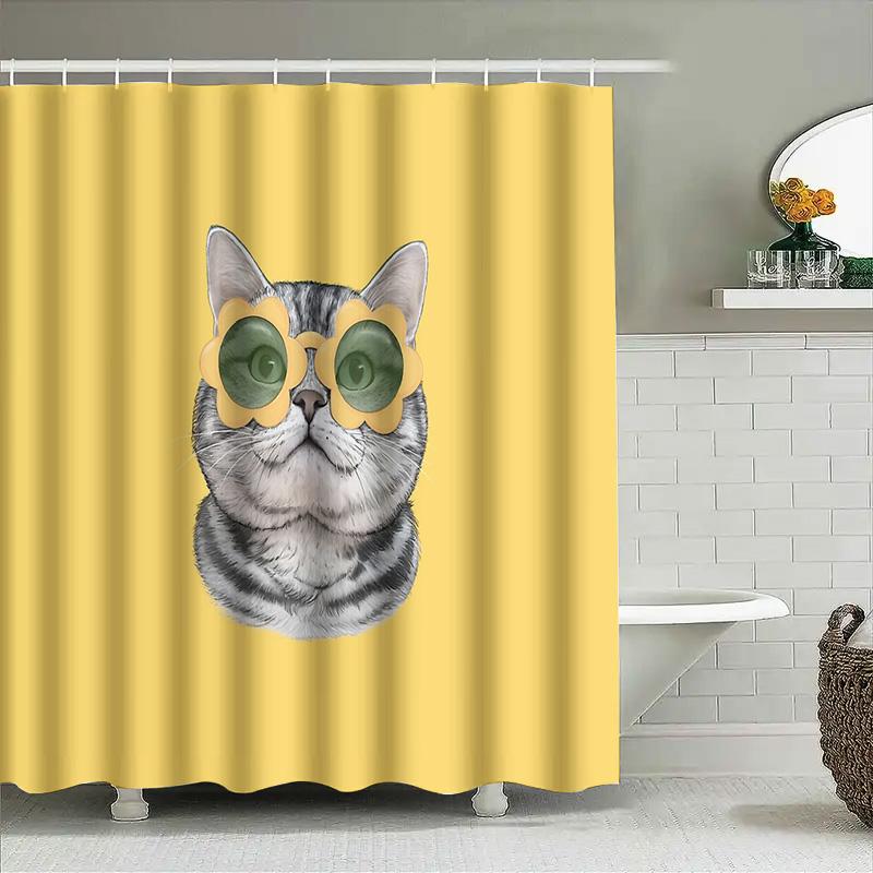 Cat Shower Curtain Cute Pet Bathroom Decor Funny Animal Pattern Waterproof Liner For Home