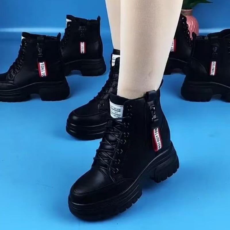 Real soft leather snow boots women's fur integrated fleece thermal cotton boots four seasons Martin boots women's thick heel leather boots