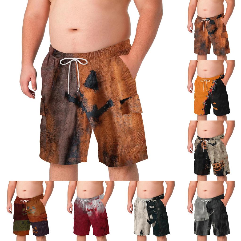 Męskie Szorty Cargo Plus Size z Nadrukiem Halloweenowym Lekkie Luźny Krój Sznurek Wielokieszeniowy Styl