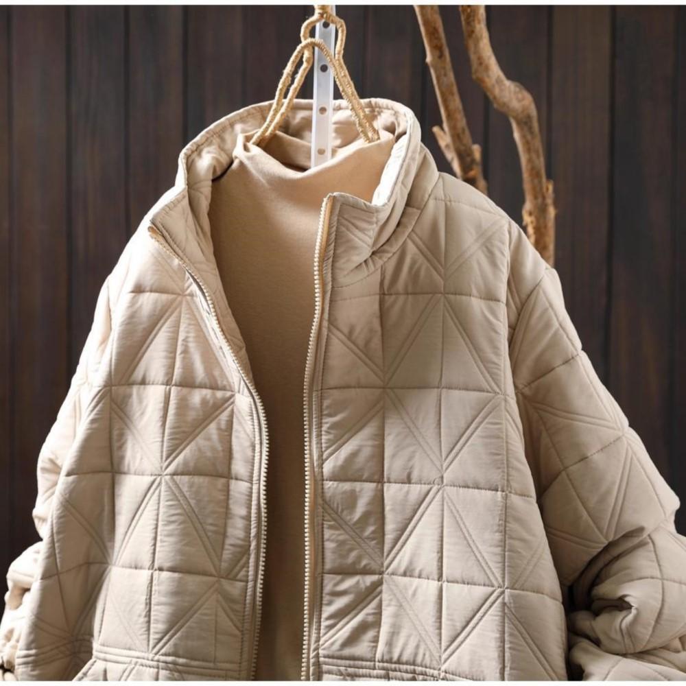 Johnature Women Vintage Winter Zipper Jackets Turtleneck Solid Color Long Sleeve Patchwork Pockets Casual Jackets Coats