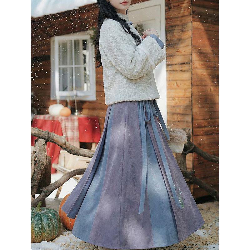 2025 Autumn/Winter Lazy Chinese Style Jacket & Wide-Hem Skirt Two-Piece Set for Daily Commute