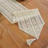 Beige Table Runner Lace Cotton Blended Fabric with Tassel For Coffee Table Decor Wedding Decoration