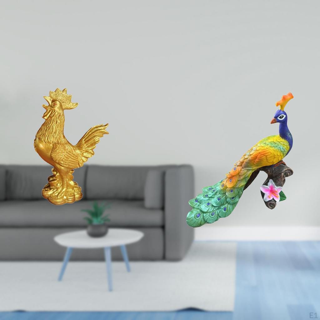 Chicken Figurine Feng Shui Decor Home Decorations Statue Sculpture Peacock