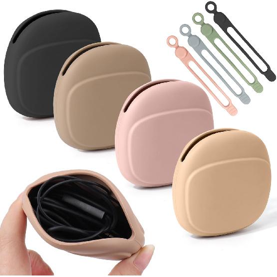 4 PCS Headphone Organizer and Silicone Cable Ties, Silicone Pouch