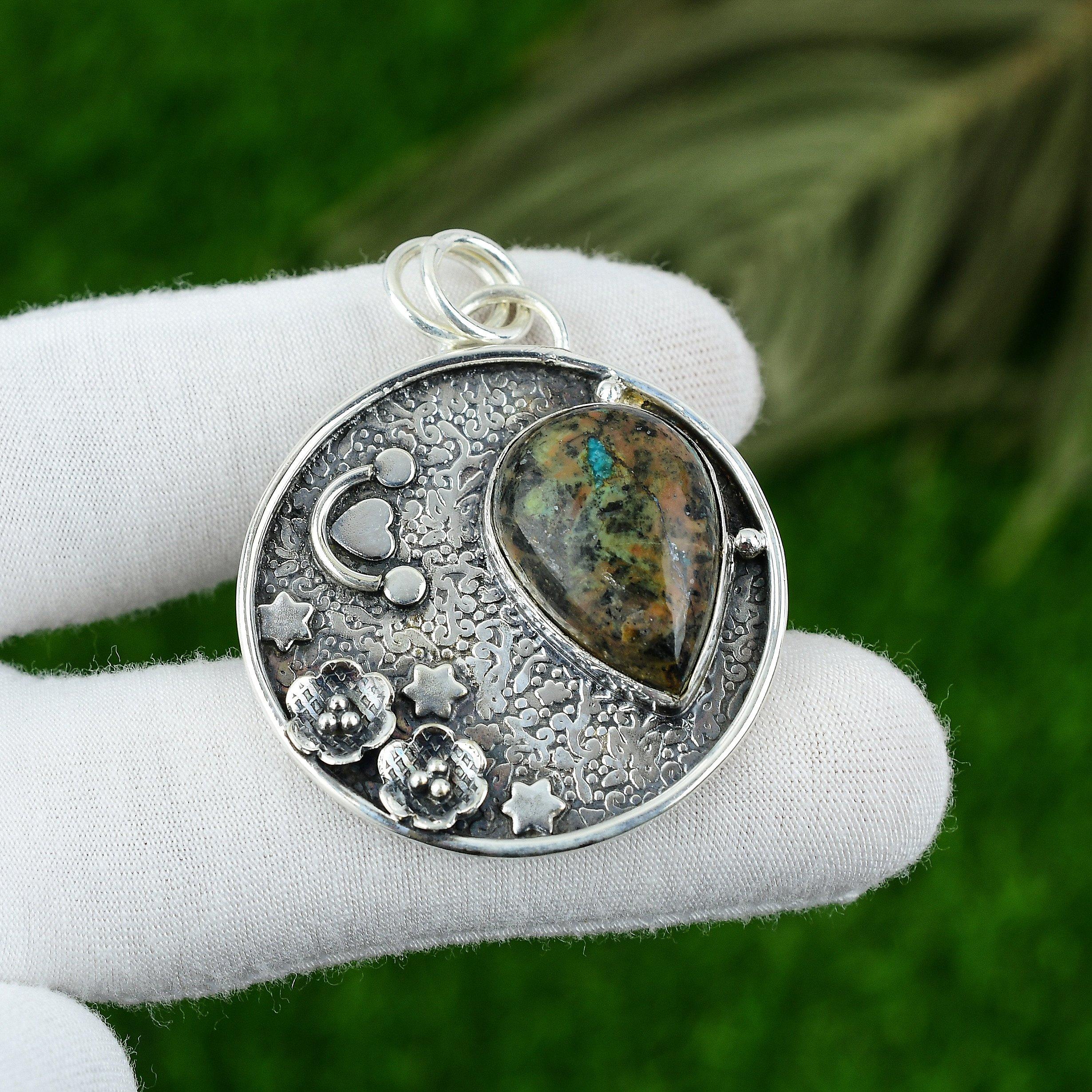 

Anniversary Gift For Her Natural Chrysocolla Gemstone Pendant 925 Silver