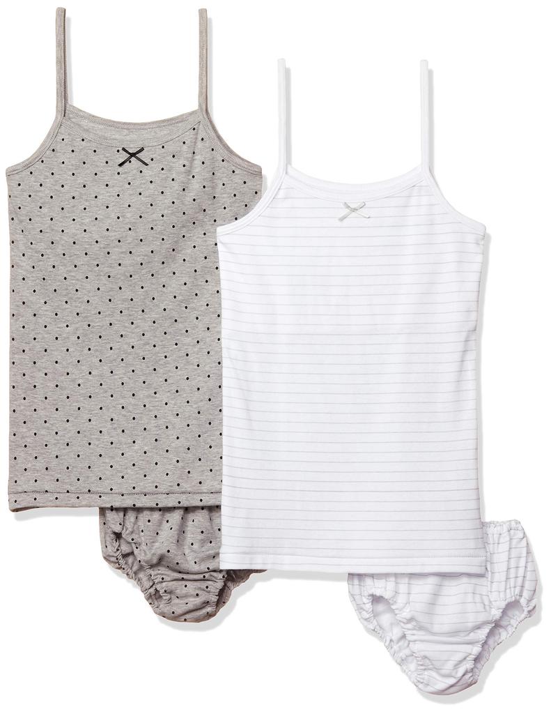 Garo Camisole Top and Polka Dot and White and Size 140 to Japanese Size 2-Piece Set, Double-Breasted Bottoms, Striped, Girls', Gray, (Equivalent 140)