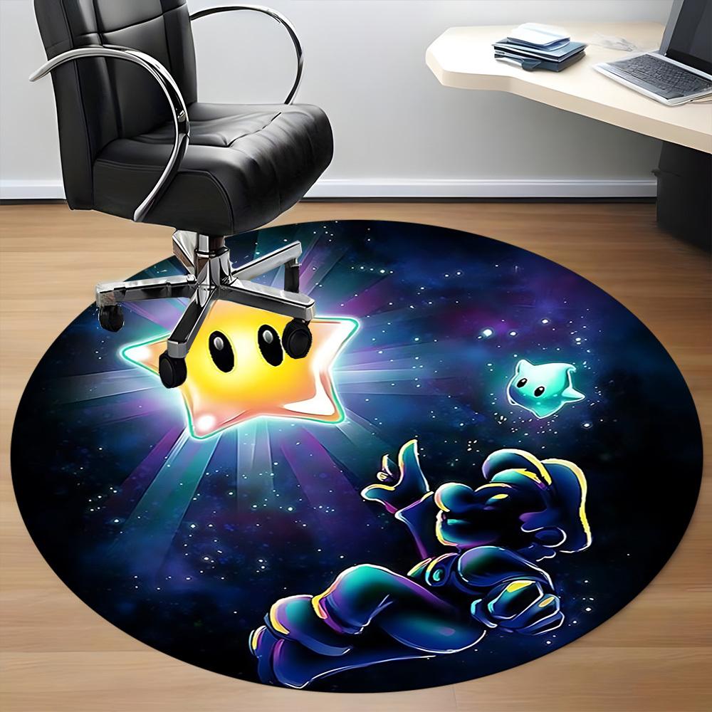 1pc Star Luigi Chair Carpet for Office, Indoor Non Slip Washable Polyester Fiber Carpet, Mat For Office, Machine Washable