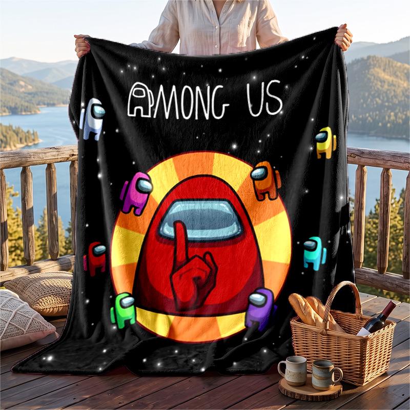 Warm Flannel Blanket Among Us Pattern, Lightweight Comfortable Throw Blanket for Bed Sofa Use