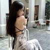 Foreign-style Ink Painting Tie-dye Neck Suspender Skirt Summer New Backless Holiday Wind Belt Dress