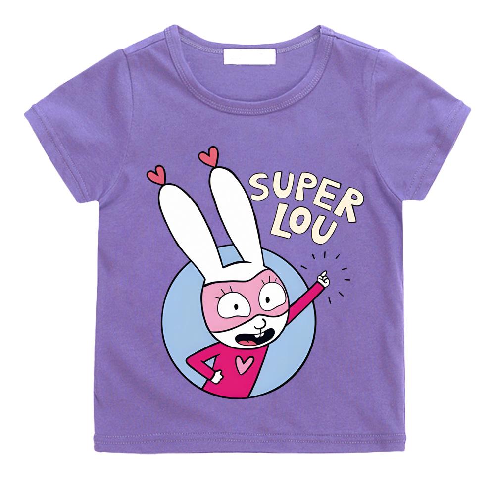 

2026new Super Lou Kids T-shirt style Simon Super Rabbit High Quality 100% Cotton Tee-shirt Round Neck Boys/girls Kawaii T Shirt 140 фіолетовий