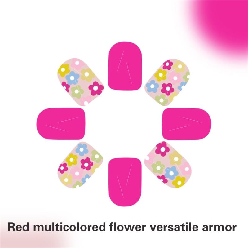 24 Pcs Glossy Press On Nail Short Square Stick On Nail Colorful Flowers False Nail Solid Color Acrylic Nail