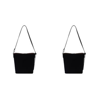 Women Suede Bucket Bag Adjustable Strap Hobo Shoulder Bag for Work Travel(Black)