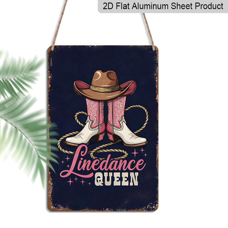

2D Flat 1pc 8*12Inch Aluminum Sign and Plaque Featuring Western Cowboy Boots and Hats, Line Dance Queen Decorative Sign, Rustic Country Style 20*30cm