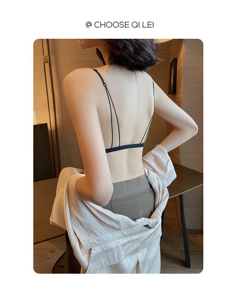 Women's Sexy French Triangle Cup Front Closure Bra Set with Thin Straps and Beautiful Back Design