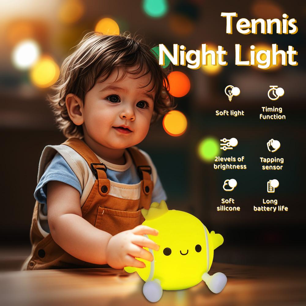 LED Tennis Nachtlicht für Babyzimmer Kleinkind Spaß Fußball Silikon Schlaflampe Wiederaufladbare Nachttisch Touch Lampe für Zimmer