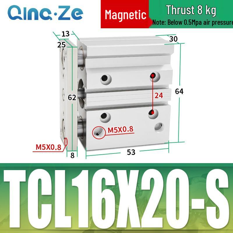 Kompaktowy pneumatyczny wielotłoczkowy cylinder trójosiowy TCL (12/16/20/10-100S)