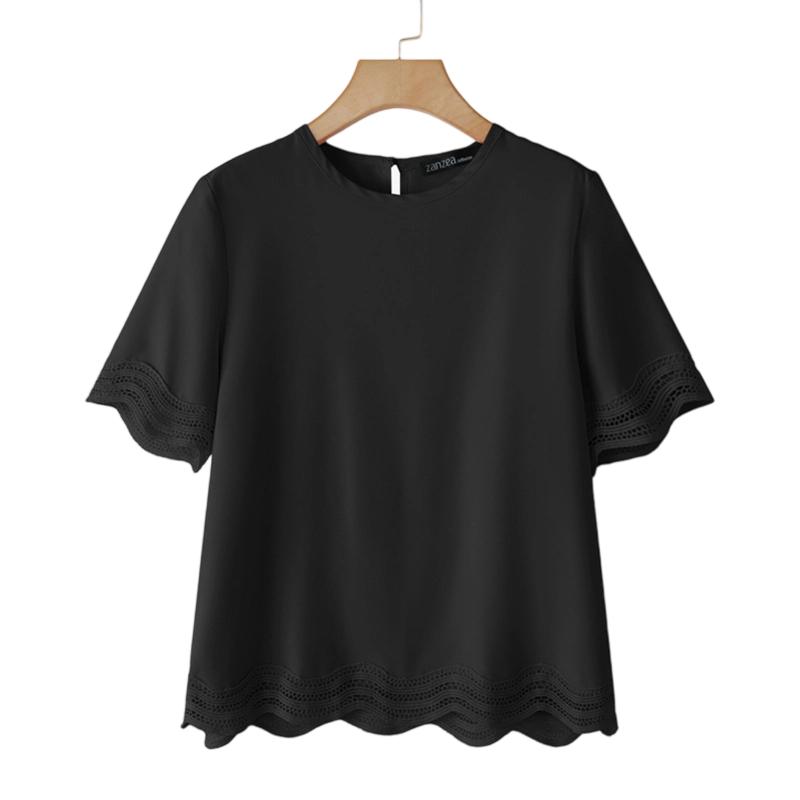 

ZANZEA Женская повседневная летняя блузка с круглым вырезом и коротким рукавом S