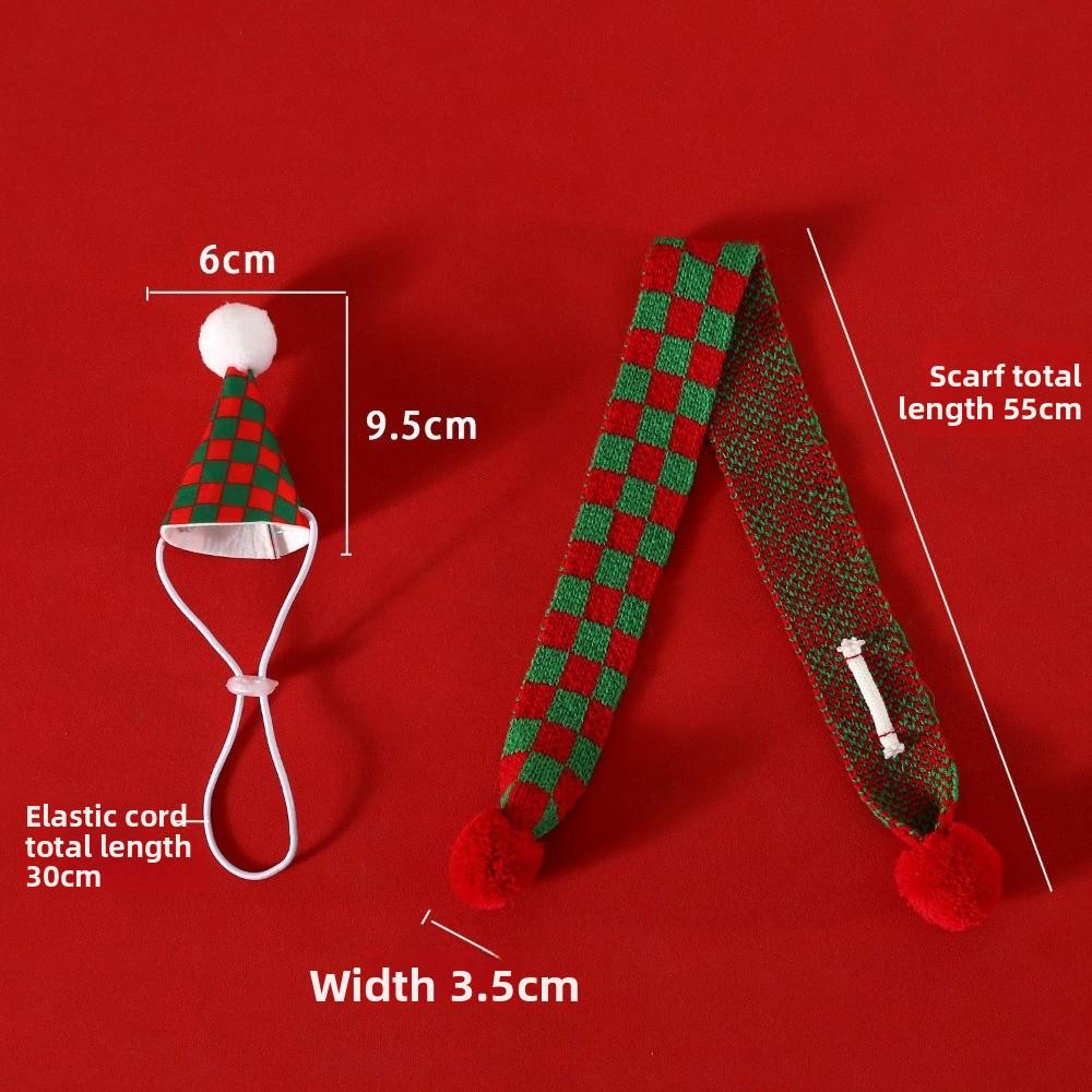 Pet Christmas Set Hat Scarf Cat Dog Plaid Snowflake Yarn Scarf Scarf Fur Ball Hat Headband Pet Dress Up for New Year Festivals