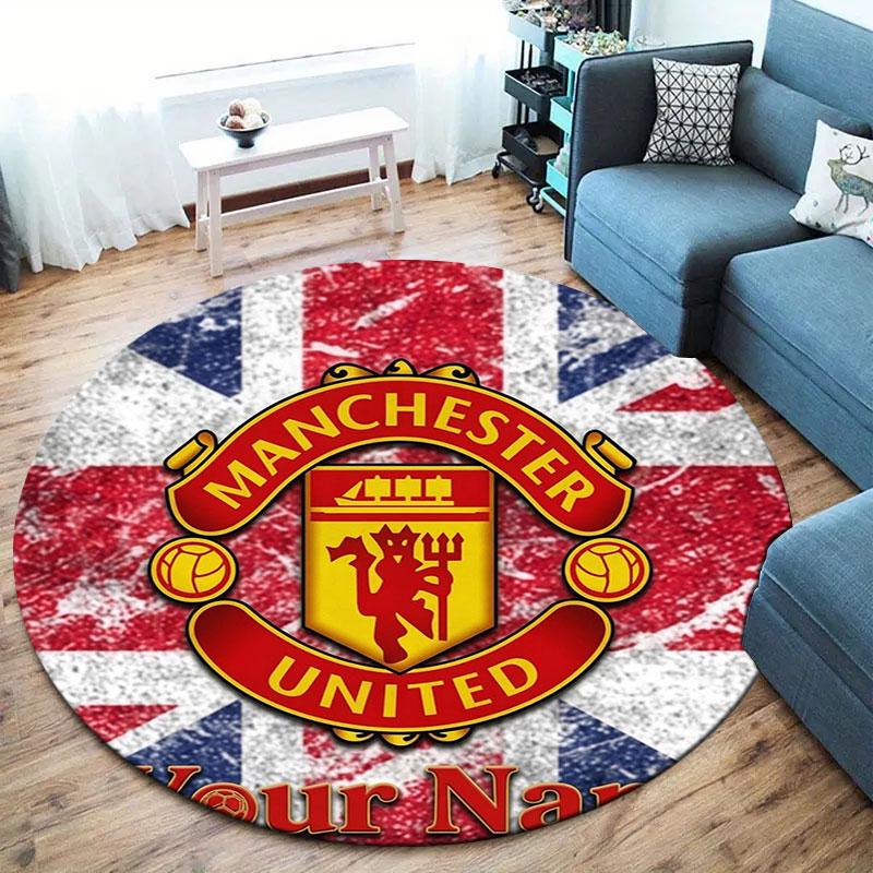 Manchester United F Custom Name Round Area Rug,Carpet Rug for Living Room Bedroom Sofa Playroom Decor,Non-slip Floor Mat