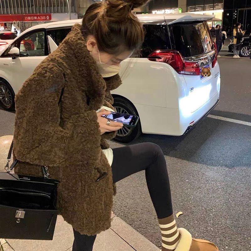 Lammwollimitat Pelzmantel Damen neuer Wollmantel verdickt mittel und lang locker Oberteil trendig