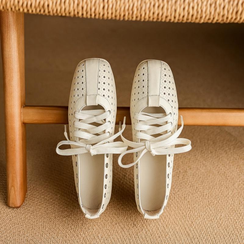 Fashion 2025 New Summer Genuine Leather Woman Loafers Women Shoes Square Toe Fashion Hollow Out Loafers Low Heel Ladies Shoes