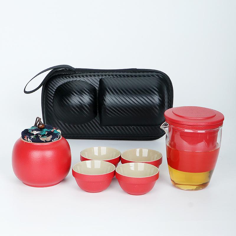 Tragbares Reise-Teeset, kleines Set, Outdoor-Teetasse, ein Kännchen, drei Tassen aus Glas-Express-Tasse, Teekannengeschenk