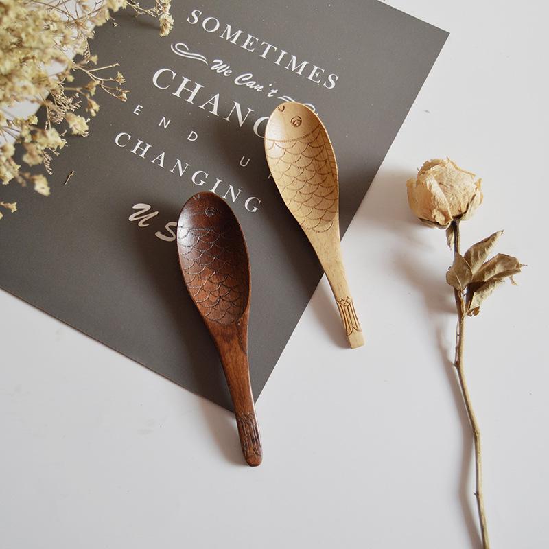 Creative Wooden Cartoon Fish Spoon - Children's Chestnut Wood Tableware