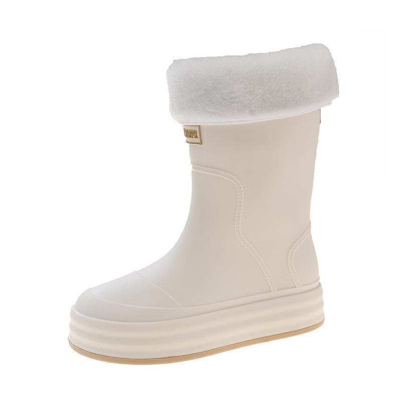 Medium Rain Boots Women's Non-slip Short Rubber Shoes Fleece Warm Water Shoes Kitchen Work Shoes Women's Lightweight Platform Rain Shoes