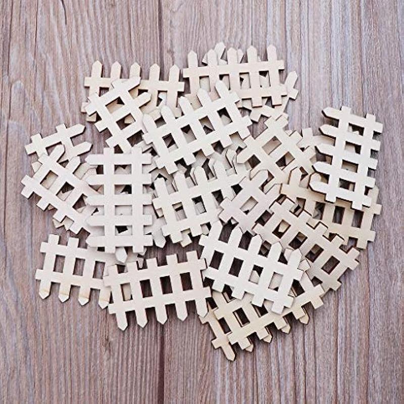 50pcs Wooden Fence Embellishment,Fence Shaped Wooden Scrapbooking Wooden Cutouts Wood Ornament for Crafts Projects, Home/Party Decorations