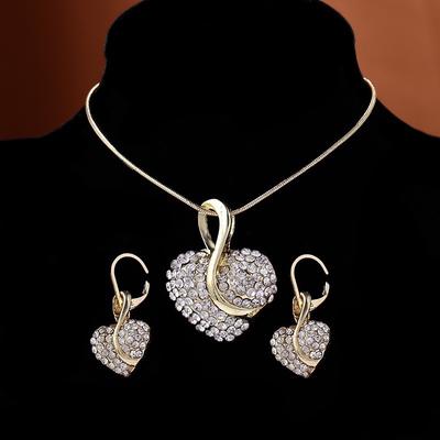 1set/3pcs (Necklace + Earrings) Women's Elegant Jewelry Set 18K Point Diamond Love Peach Heart Necklace Earrings Set