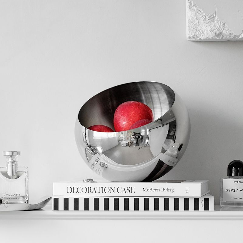 Stainless Steel Fruit Basin, Nordic Simple Fruit Bowl, Living Room Household Tableware, Creative Light Luxury Nut Storage Basin,