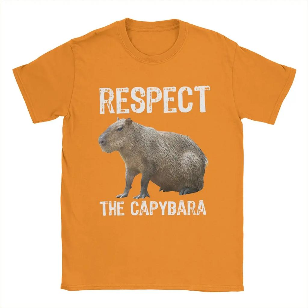 Respect The Capybara Men's T Shirts Funny Tee Shirt Short Sleeve Crewneck T-Shirts 100% Cotton 6XL Clothing
