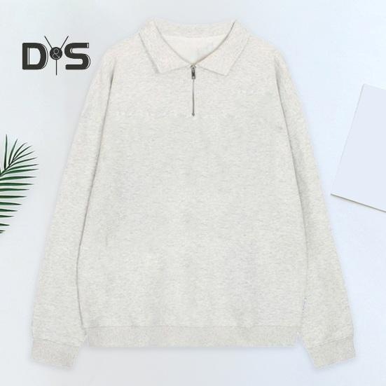 Men's Lapel Sweatshirt Casual Zip Collar Long Sleeve Pullover Loose Fit Solid Color Top for Streetwear Sports Daily Wear