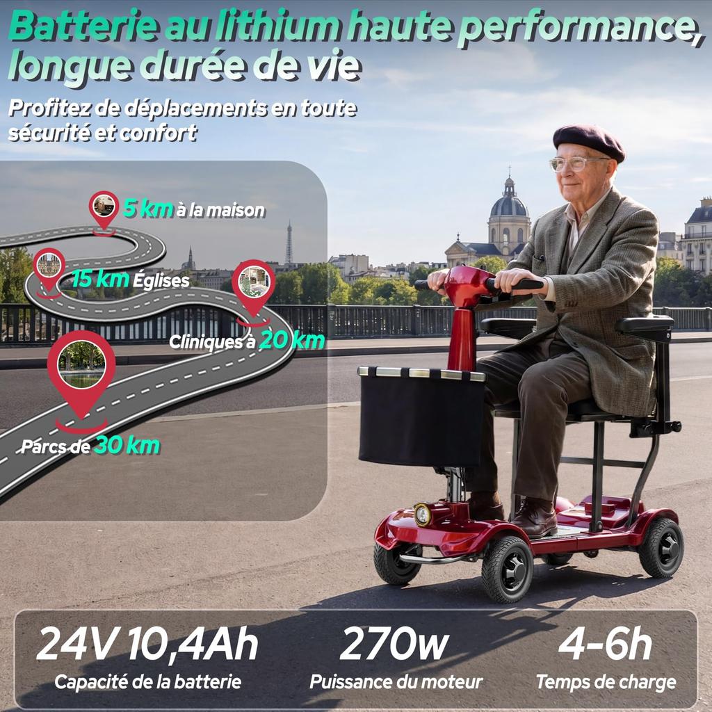 TODIMART X17 Scooter De Mobilité À 4 Roues,Autonomie Longue 30–35 Km,20kg Pliable Et Légère Pour Adultes Et Seniors