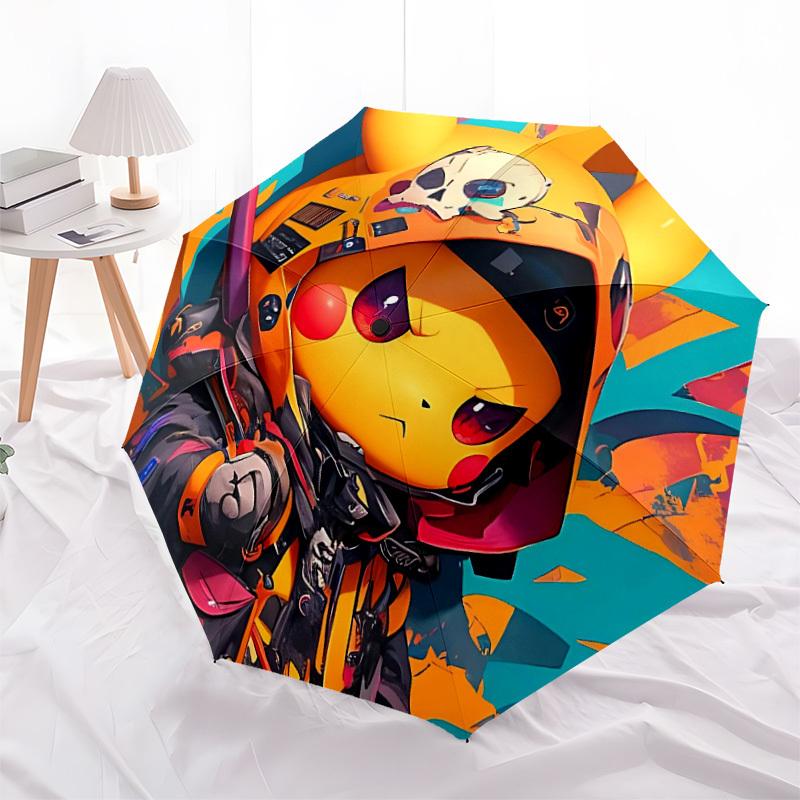 1pc Pikachu Helmet Automatic Folding Umbrella - Compact 8-Rib Design, Durable Plastic & Iron, Lightweight for Outdoor Daily Use, a0929194