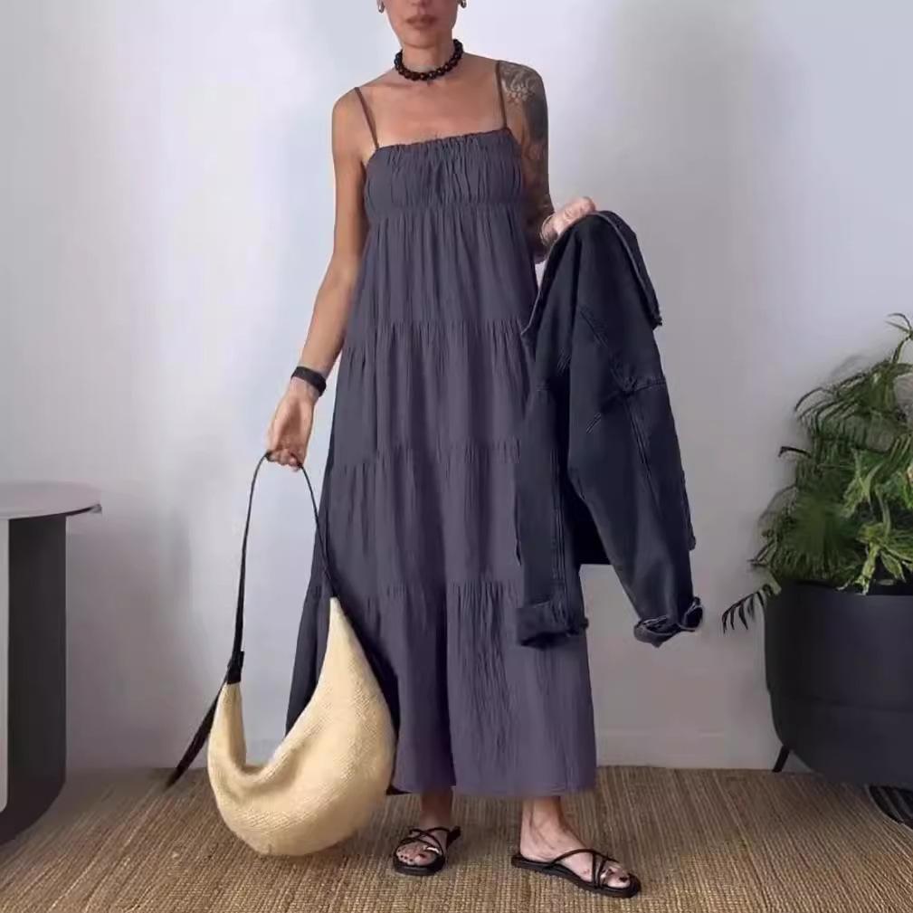 

Женское летнее однотонное повседневное плиссированное платье с подтяжками и запахом на груди 4XL серый