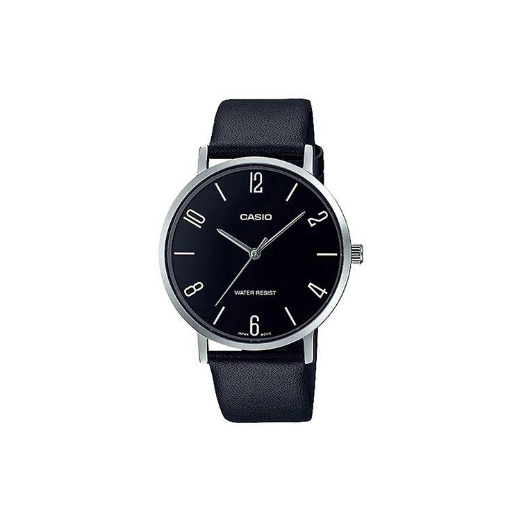 

Casio Standard Series Dark Heart Fashion Business Classic Large Dial Watch Waterproof Quartz Movement Leather Strap Men watches Black MTP-VT01L-1B2 Regular Watch Box,Black Dial