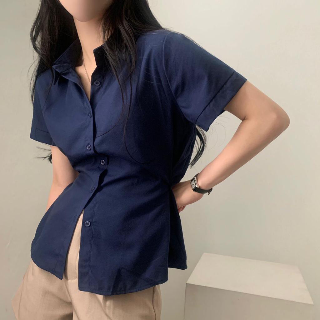 Dongdaemun Koreanischer Chic Taillenschlankes Kurzarm-Sommershirt