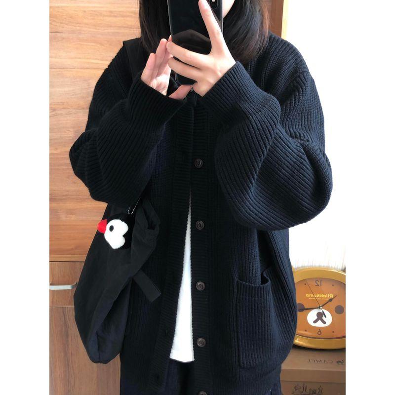 

Ретро Тяжелый Утолщенный Термальный Вязаный Кардиган Свитер Black S