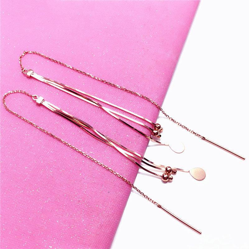 Color Gold Purple Gold Snake Bone Ball Tassel Plated Rose Gold Earrings Exquisite Long Earrings